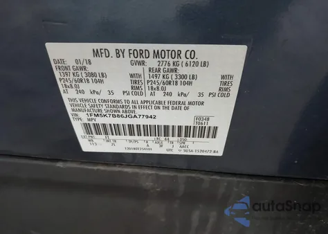 2018 Ford Explorer z USA, uszkodzony, nr VIN 1FM5K7B86JGA77942